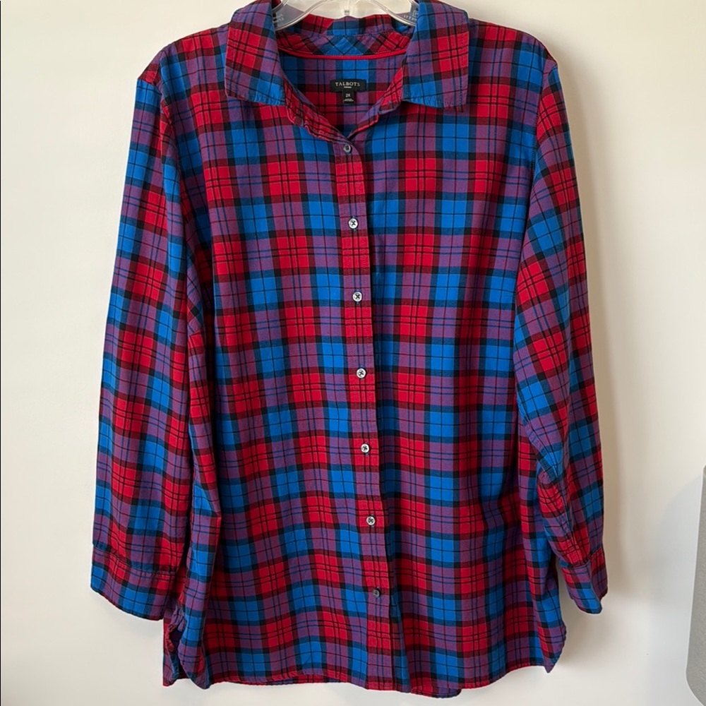 Talbots Red and Blue Plaid Button Down Shirt -Women’s 2X